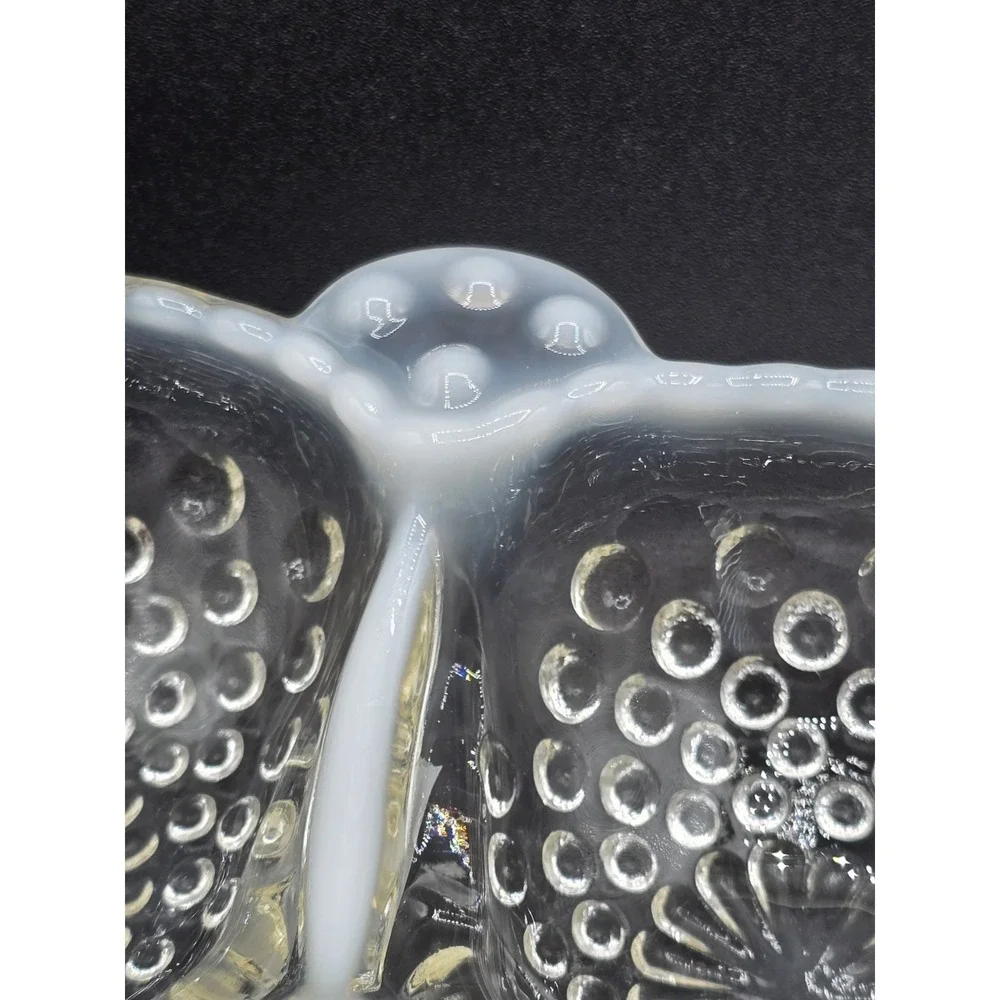 VTG Fenton Opalescent Hobnail Moonstone Divided Relish‎ Dish 3 Compartment 6.5in